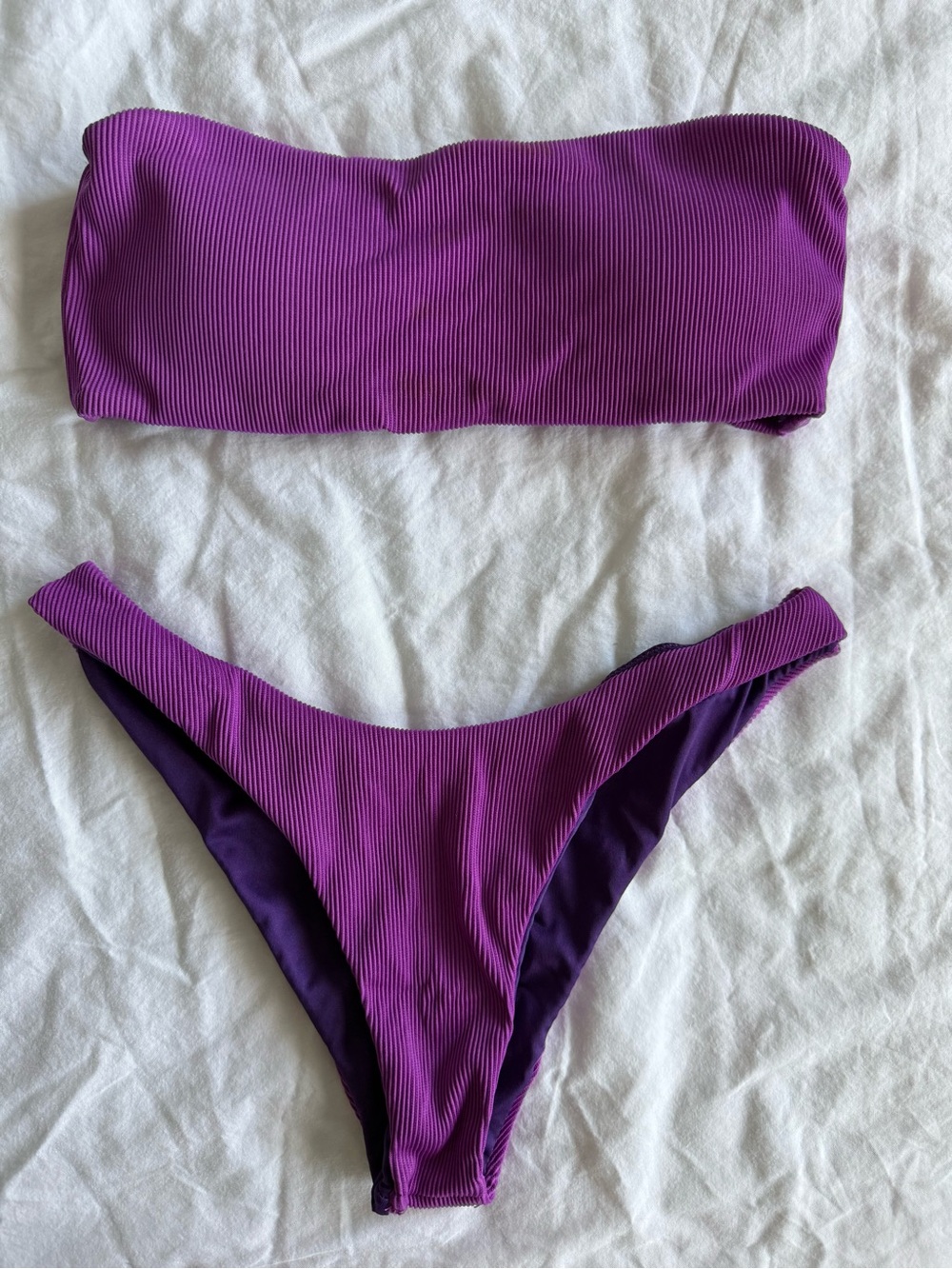 Fashion Nova Purple Ribbed Bandeau Bikini Set
